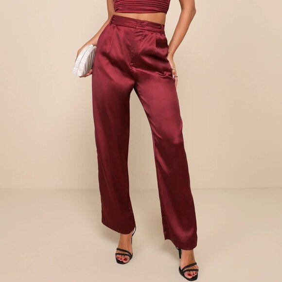 Lulus Pants - Elegant Burgundy Satin Pants